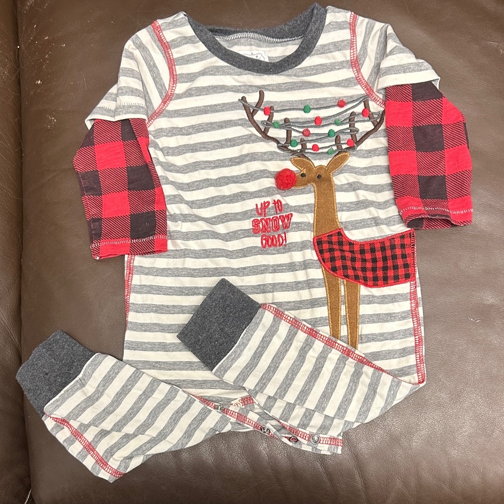 Mud pie Festive Reindeer Baby Romper - Red and Gray